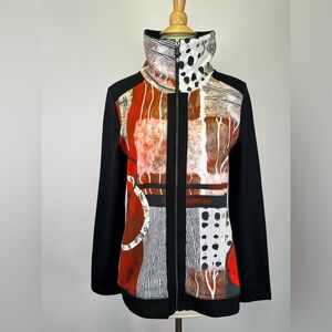 Simply Art Dolcezza Jacket Abstract Art Deco Zip Up Small Maximalist Red Black